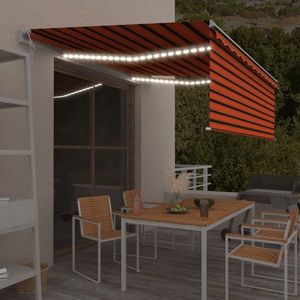 vidaXL Copertină automată cu stor&senzor vânt&LED portocaliu&maro 4x3m imagine