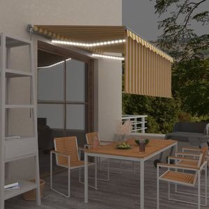 vidaXL Copertină retractabilă manual cu stor&LED, galben & alb 3x2, 5 m imagine