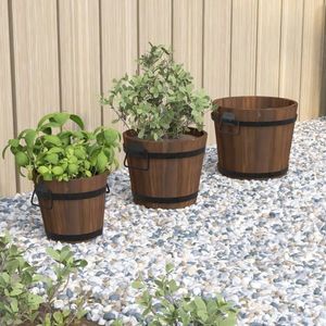 vidaXL Set de jardiniere tip găleată, 3 piese, lemn masiv de brad imagine