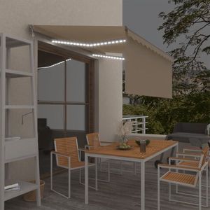 vidaXL Copertină automată cu stor&LED&senzor de vânt, crem, 3x2, 5 m imagine