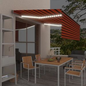 vidaXL Copertină automată cu stor&senzor vânt&LED portocaliu&maro 4x3m imagine