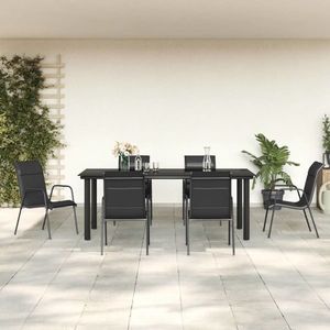 vidaXL Set mobilier de grădină, 7 piese, negru, oțel și textilenă imagine