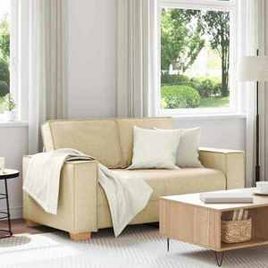 vidaXL Canapea cu 2 locuri, crem, 120 cm, material textil imagine