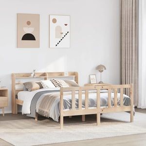 vidaXL Cadru de pat cu tăblie, 135x190 cm, lemn masiv de pin imagine