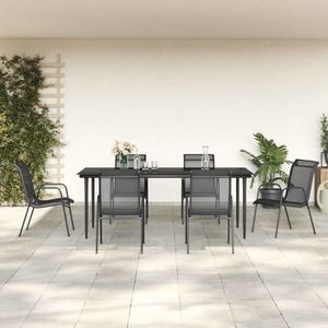 vidaXL Set mobilier de grădină, 7 piese, negru, oțel și textilenă imagine