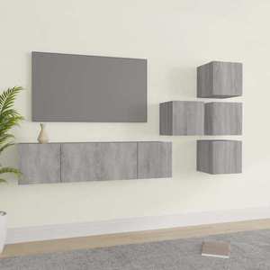 vidaXL Set dulapuri TV, 6 piese, gri sonoma, lemn prelucrat imagine