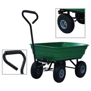 vidaXL Cărucior manual de grădină basculabil, verde, 300 kg, 75 L imagine
