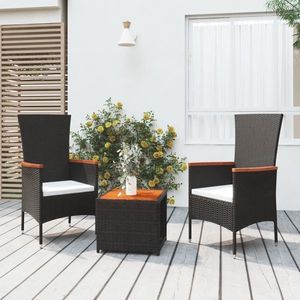 vidaXL Set șezlonguri grădină, 3 piese, negru, poliratan&lemn acacia imagine