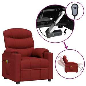 vidaXL Fotoliu de masaj electric rabatabil, roșu vin, textil imagine