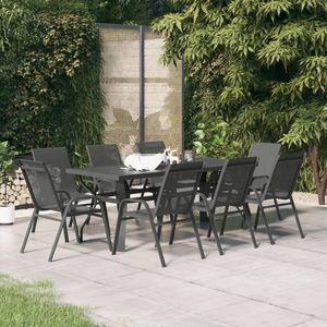 vidaXL Set de servit masa pentru grădină, 9 piese, gri și negru imagine