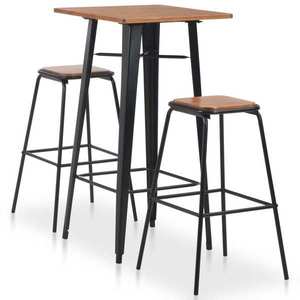 vidaXL Set mobilier de bar, 3 piese, maro-negru, oțel imagine