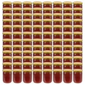 vidaXL Borcane din sticlă pentru gem, capace aurii, 96 buc., 230 ml imagine