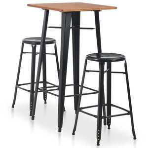 vidaXL Set mobilier de bar, 3 piese, negru, oțel imagine