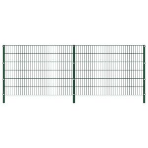 vidaXL Panou de gard cu stâlpi, verde, 3, 4 m, fier imagine