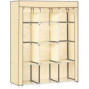 HOMCOM Dulap Portabil din Stofă cu 8 Rafturi și 2 Bare, Organizator Haine cu Ușă Rulantă, 125x43x162.5 cm, Bej | Aosom Romania imagine