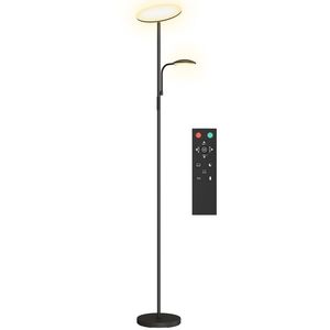 HOMCOM Lampă de Podea cu 2 Surse de Lumină Reglabile pe 4 Niveluri și Telecomandă, Neagră | Aosom Romania imagine