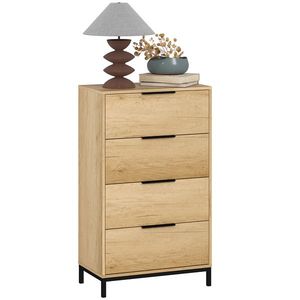 HOMCOM Comodă 4 Sertare din PAL și Metal 62x35x105 cm Maro Deschis | Aosom Romania imagine