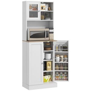 HOMCOM Mobilier Bufet Bucătărie pentru Cuptor cu Microunde cu Rafturi și Suport Condimente Alb | Aosom Romania imagine