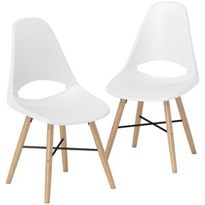 HOMCOM Set 2 Scaune de Bucătărie din Plastic și Lemn în Stil Nordic Alb | Aosom Romania imagine