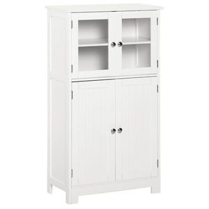 kleankin Mobile Bagno con 2 Armadietti e Ante in Vetro, Mobiletto Bagno Salvaspazio con Ripiano Regolabile, Armadietto da Terra per Sala da Pranzo, Salotto, Soggiorno, Cucina, 60x30x108.5 cm, Bianco | Aosom Romania imagine