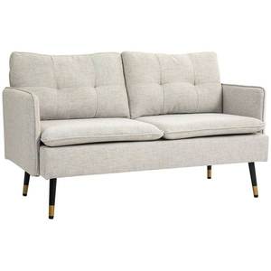 HOMCOM Divano 2 Posti in Tessuto Effetto Lino con Braccioli e Cuscini Imbottiti, Divanetto 2 Posti Moderno con Gambe in Acciaio, per Ufficio, Soggiorno, Salotto e Camera da Letto, 139x68x80 cm, Crema | Aosom Romania imagine