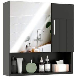 kleankin Dulap cu Oglindă pentru Baie 2 Uși și Raft Deschis 54x15.2x55.3 cm Negru | Aosom Romania imagine