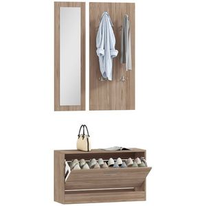 HOMCOM Set Mobilier Hol cu Bancă Pantofar, Cuier și Oglindă din Lemn | Aosom Romania imagine