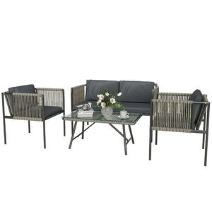 Outsunny Set de Exterior din Rattan 2 Fotolii, Canapea și Măsuță Gri | Aosom Romania imagine