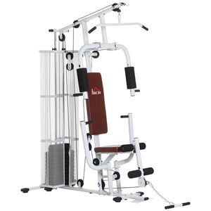 HOMCOM Stație Fitness Multifuncțională cu 4 Perne din Oțel și PU Alb | Aosom Romania imagine