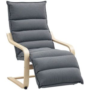 HOMCOM Fotoliu Ergonomic Lemn și Catifea Suport pentru Picioare Reglabil Gri Închis | Aosom Romania imagine