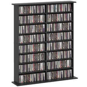 HOMCOM Mobilier Bibliotecă cu 16 Rafturi pentru 720 CD-uri din Lemn 106.5x24x123.7 cm Negru | Aosom Romania imagine