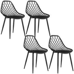 HOMCOM Set 4 Scaune Moderne cu Spătar Perforat Plastic și Metal Negru | Aosom Romania imagine