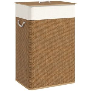 HOMCOM Coș de Rufe 72L cu Capac din Bambus și Sac Detașabil | Aosom Romania imagine