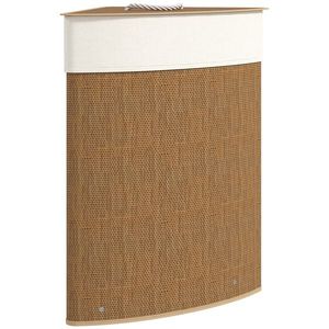 HOMCOM Coș de Rufe Colțar 55L cu Sac Detașabil din Bambus Maro | Aosom Romania imagine