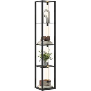 HOMCOM Lampă de Podea cu 4 Rafturi și 3 Luminozități Reglabile 29x29x163cm Negru | Aosom Romania imagine