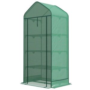Outsunny Seră de Grădină în 4 Niveluri cu Ușă Rulantă, Seră Mica din Metal & PE, 69x49x158 cm, Verde Închis | Aosom Romania imagine