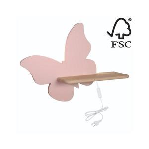 Aplică LED cu raft pentru copii BUTTERFLY LED/5W/230V roz/lemn imagine