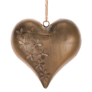 Inimă din metal Flori, culoare cupru, 15 x 15 x 4 cm imagine
