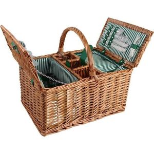 Arôme Coș de picnic pentru 4 persoane dungi verzi, 48 x 33 x 25 cm imagine