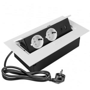 Priza incorporabila in blat, cu 2 prize Schuko si port incarcare USB A+C, finisaj alb imagine