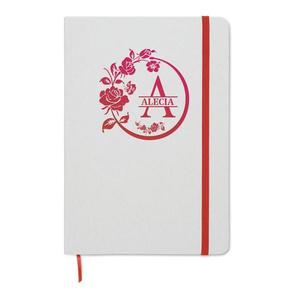Agenda A5, Piksel, coperta tare, gravabila, alb-rosu, Monograma, Nume, hartie reciclata 160 pagini, inchidere elastica imagine