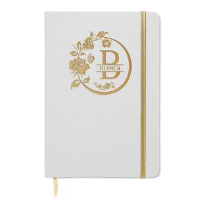 Agenda A5, Piksel, coperta tare, gravabila, alb-auriu, Monograma, Nume, hartie reciclata 160 pagini, inchidere elastica imagine