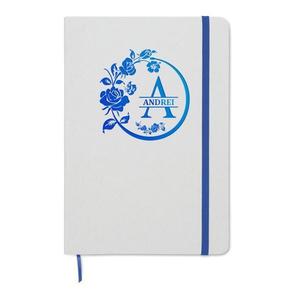 Agenda A5, Piksel, coperta tare, gravabila, alb-albastru, Monograma, Nume, hartie reciclata 160 pagini, inchidere elastica imagine