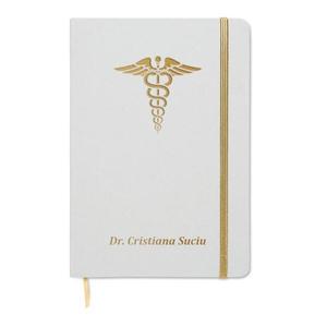 Agenda A5, Piksel, coperta tare, gravabila, alb-auriu, Medicina, Doctor, hartie reciclata 160 pagini, inchidere elastica imagine