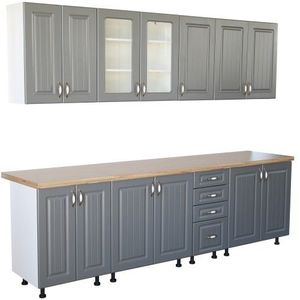Bucatarie Zebra 260 cm din MDF Gri cu blat gros termoizolant culoare Artar imagine