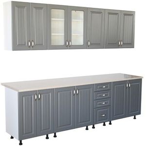 Bucatarie Zebra 260 cm din MDF Gri cu blat termoizolant culoare Marmura imagine