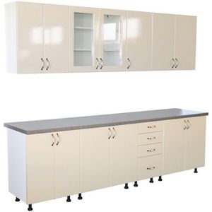 Bucatarie Zebra 260 cm din MDF Vanilie cu blat termoizolant gri imagine
