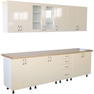 Bucatarie Zebra 260 cm din MDF Vanilie cu blat termoizolant crem imagine