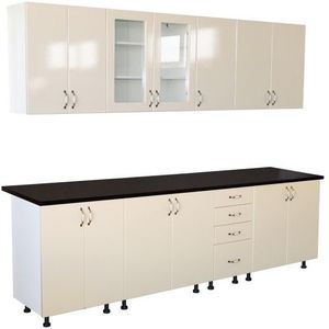 Bucatarie Zebra 260 cm din MDF Vanilie cu blat termoizolant negru imagine