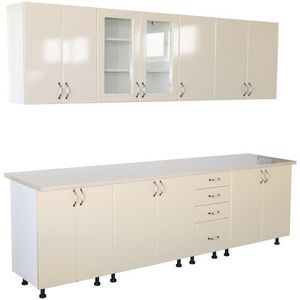 Bucatarie Zebra 260 cm din MDF Vanilie cu blat termoizolant culoare Marmura imagine